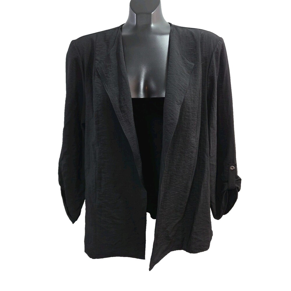 Chico's 3 Black Jacket Blazer Hammered Texture Women Sz XL Open Lightweight NEW